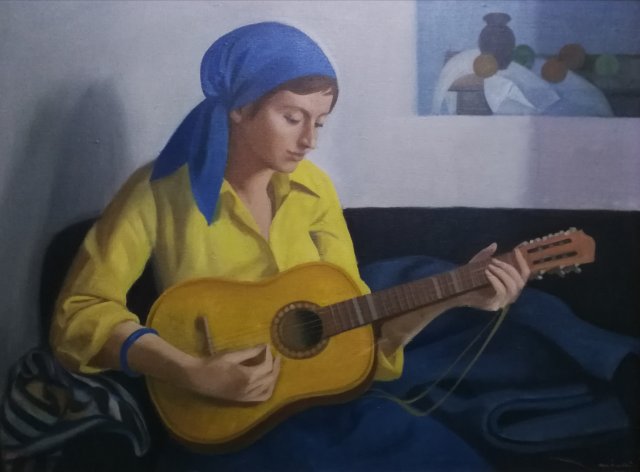 Mácsai István Lány Gitárral 60x80cm olaj eladva